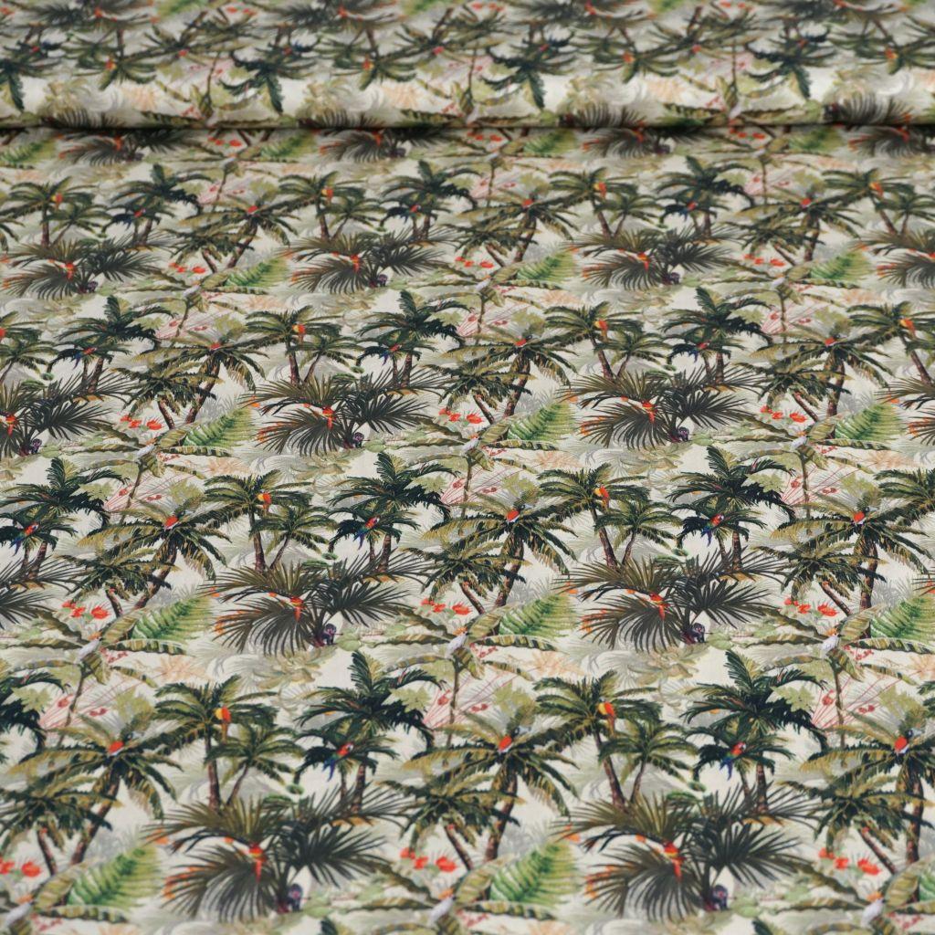 Leichte Baumwolle Hemdenstoff Palmen Papageien grün khaki